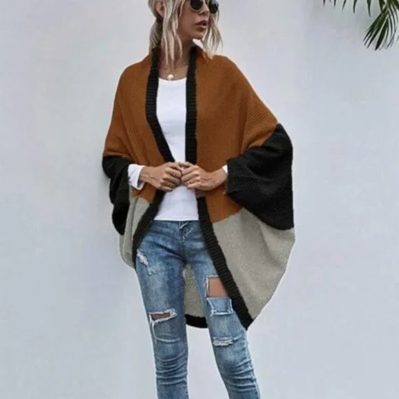 Brown ColorBlock Batwing cardigan - Picture 5 of 6